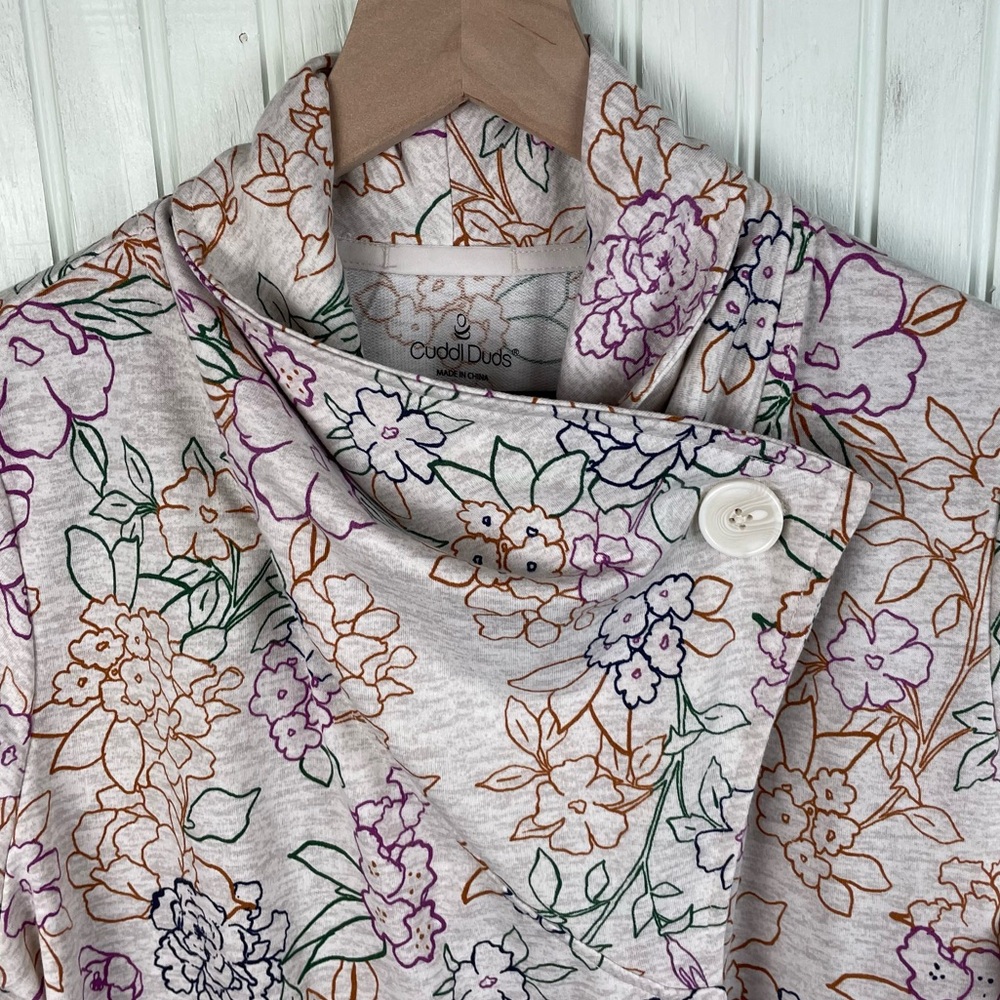 Cuddl Duds Lightweight Comfort Drape Front Cardigan Multicolor Floral Medium - Picture 5 of 13